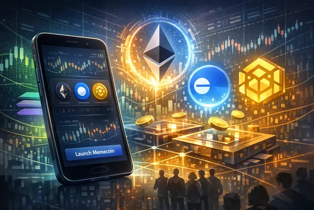 Conceptual illustration of Pump.fun's multichain expansion connecting Solana to Ethereum, Base, and BNB Chain networks