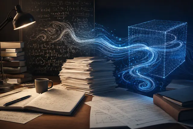 Editorial illustration representing AI agents and mathematical equations