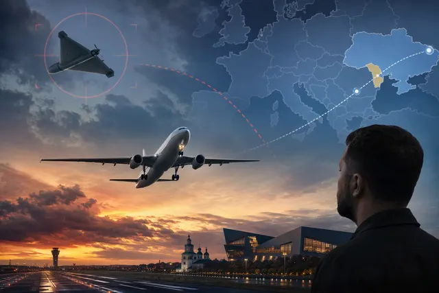 Minh họa biên tập về máy bay của Tổng thống Volodymyr Zelensky và cảnh báo drone tại Moldova
