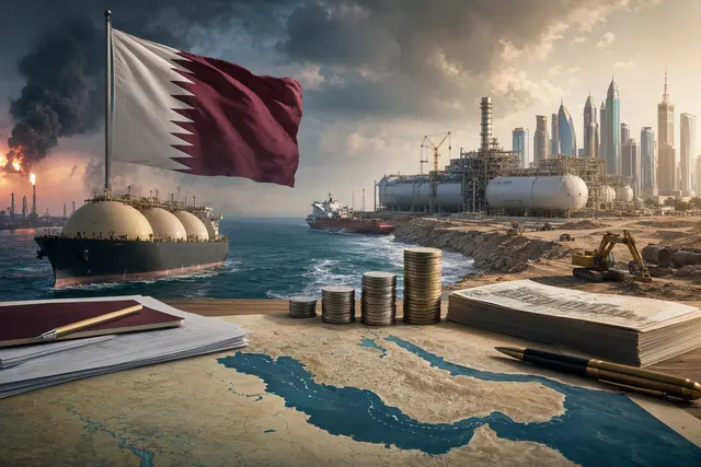AI-generated illustration representing Qatar’s LNG export disruption and international bond financing response
