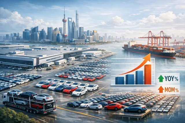 Tesla vehicles being loaded for export at Shanghai Gigafactory in May 2026, symbolizing a record delivery month amid intense competition in China's EV market.