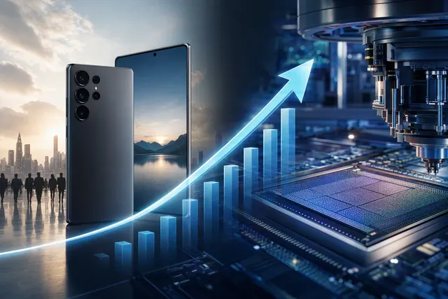 AI-generated editorial illustration accompanying an analysis of Samsung and memory-chip shortages