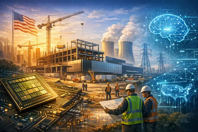 Editorial illustration of Nvidia’s investment in Cloverleaf Infrastructure linking AI data centers with power, cooling and utility infrastructure