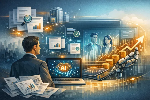 Abstract visualization of AI reshaping wealth management advice tiers, with digital and human elements merging