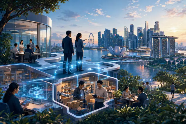 Illustration of connected people, customer experiences and AI-enabled business processes