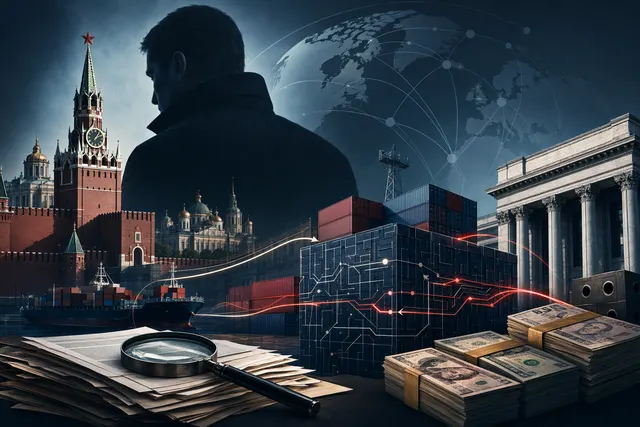 Illustration of cross-border financial transfers and trade documents linked to the A7 sanctions-evasion allegations