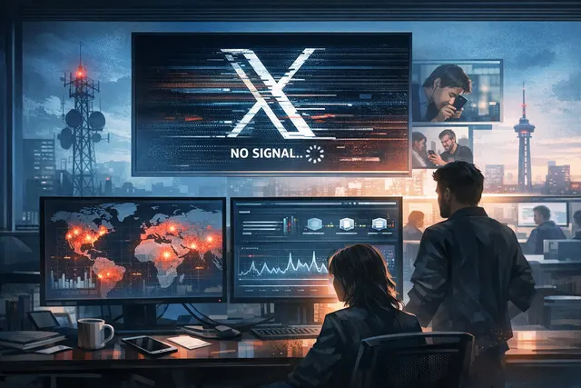 Abstract digital graphic symbolizing real-time monitoring data and platform reliability analysis for social media service X.