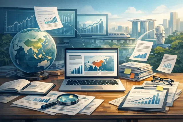 AI-generated editorial hero image representing Standard Chartered's market outlook, featuring stock market charts, gold bars, and global map elements.