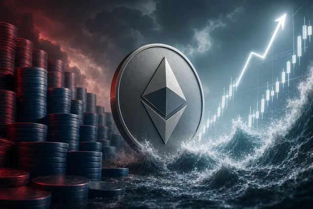 Ethereum token over a volatile derivatives trading chart