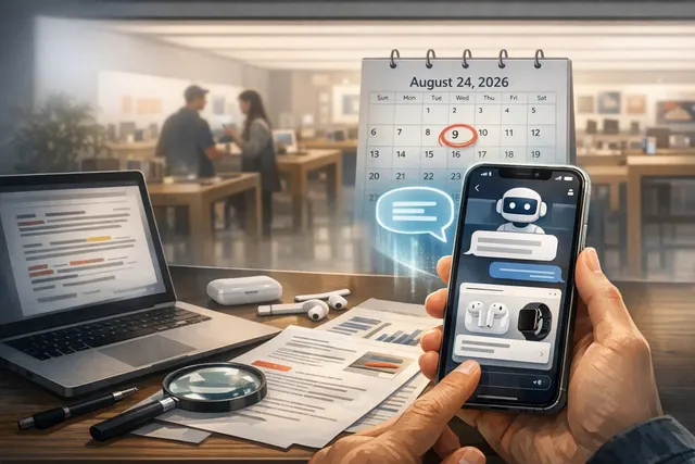 Illustration of an AI shopping assistant inside the Apple Store app on an iPhone