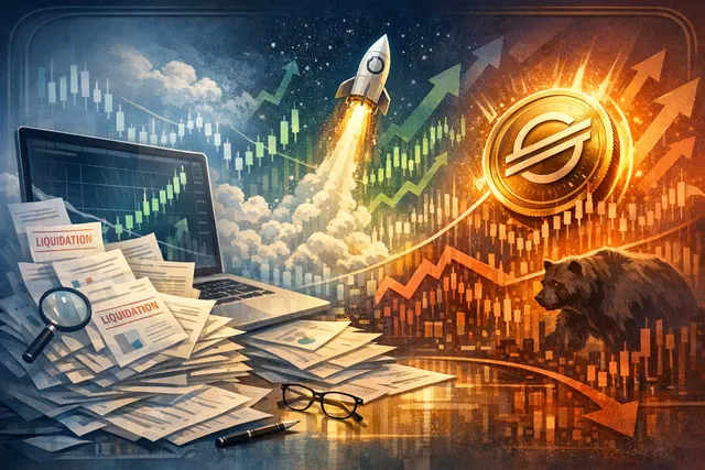 Cryptocurrency chart with red and green candles showing volatile price action and liquidation events