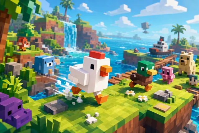 Illustrative voxel-style island scene for an article about Crossy Road Rush; not confirmed gameplay footage.