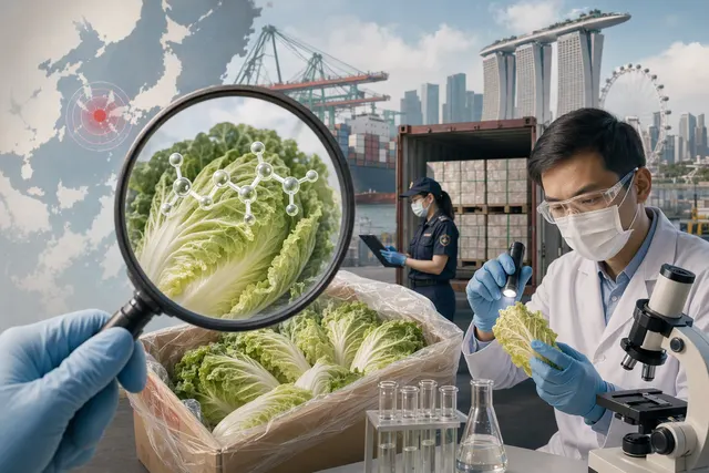 AI-generated illustration accompanying an article about cabbage imports and food-safety checks in Singapore