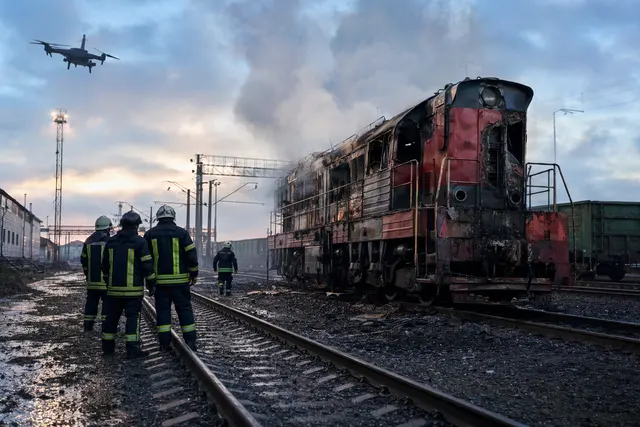 Illustration of a drone strike on railway infrastructure in Unecha, Bryansk region