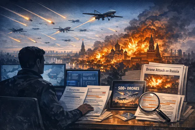 An AI-generated conceptual image representing a massive drone swarm at night over industrial infrastructure, symbolizing Ukraine's 2026 drone campaign against Russian energy facili
