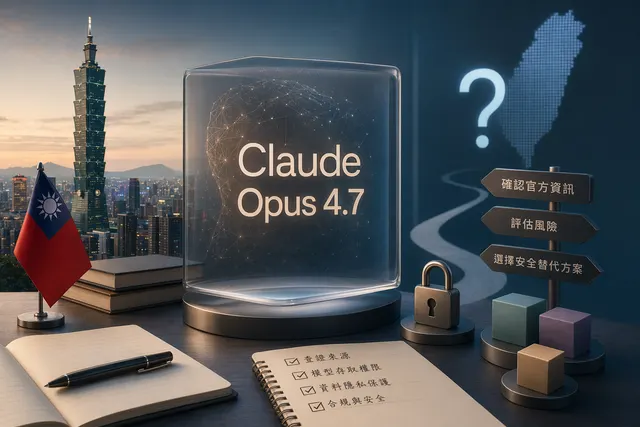 Claude Opus 4.7 在台灣免費使用查證的抽象 AI 介面插圖