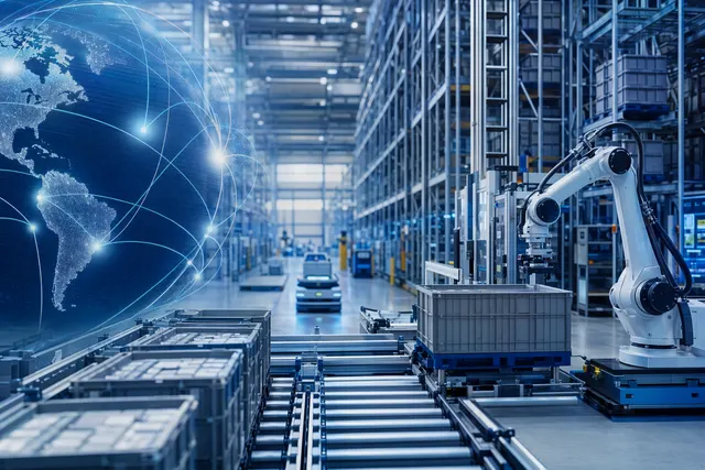 Warehouse robotics and automation systems illustrating Comau’s expansion into intralogistics technology