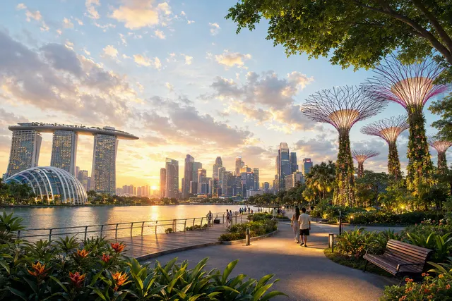 Illustration of an evening visit to Singapore’s gardens and light shows