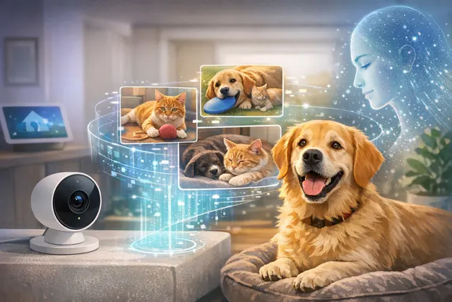 Google Nest camera using Gemini for Home AI and Pet Memory feature to identify a dog by name