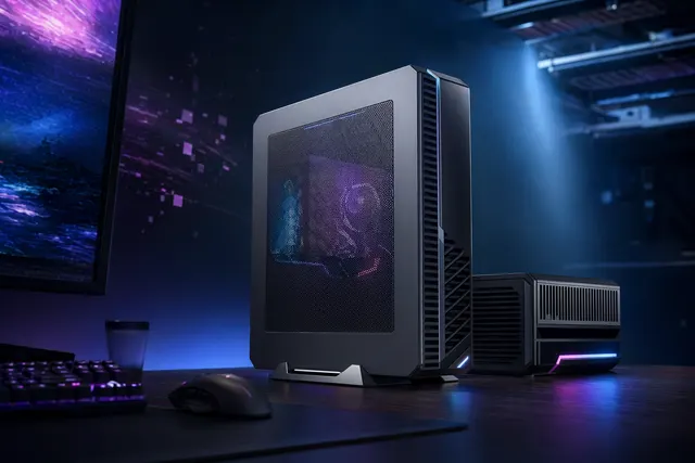 Compact ASUS ROG NUC 16 mini gaming PC concept with RTX 5080 and Intel Core Ultra processor