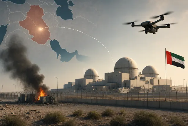 Illustration of a drone strike near the Barakah nuclear power plant in the UAE
