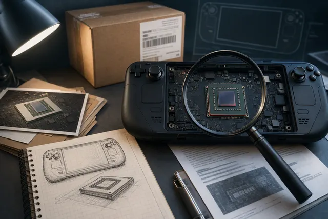 Illustration representing an AMD chip and a possible next-generation handheld gaming PC