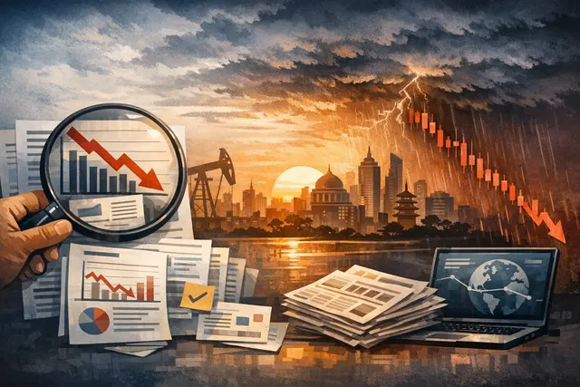 Stock market chart showing a sharp decline with red downward arrows, representing the emerging market stock crash of June 2026 and the Kospi circuit breaker event.