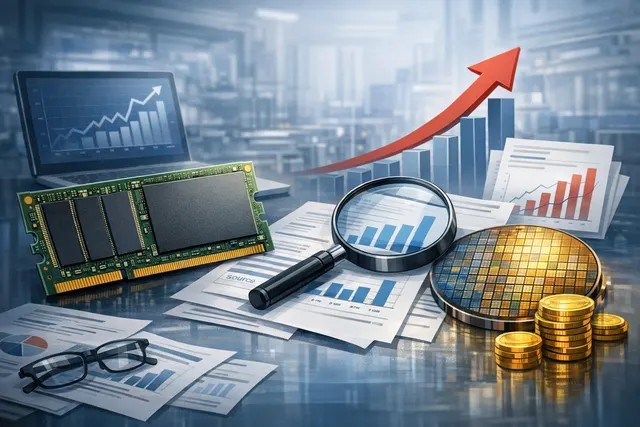Semiconductor wafer and memory chips representing Powerchip's DRAM price hike and the AI-driven memory supercycle