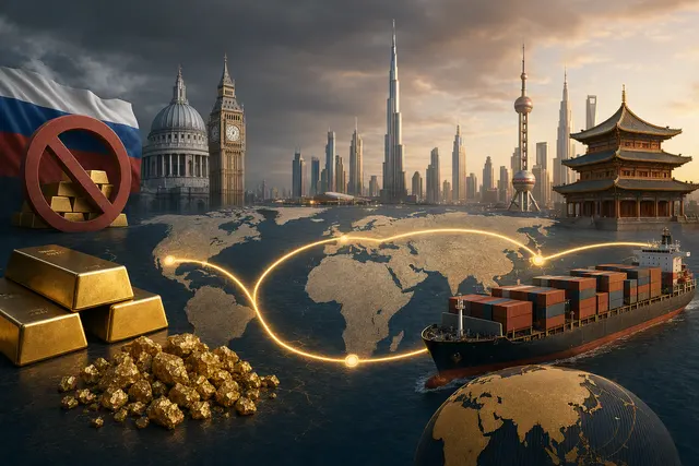 Gold bullion illustrating the shift in Russian gold trade toward Hong Kong and China after Western sanctions