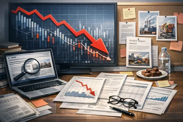 Nestlé stock price chart showing sharp decline in July 2026 with corporate headquarters in the background