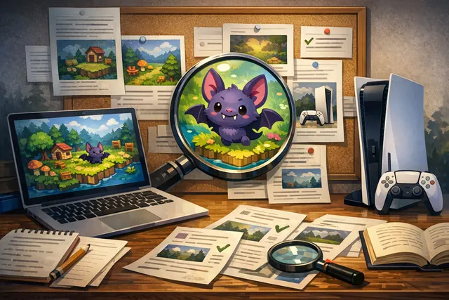 Concept art for Fangtopia showing a spooky but cozy hex-tile landscape with friendly monsters, a castle, and purple terrain.