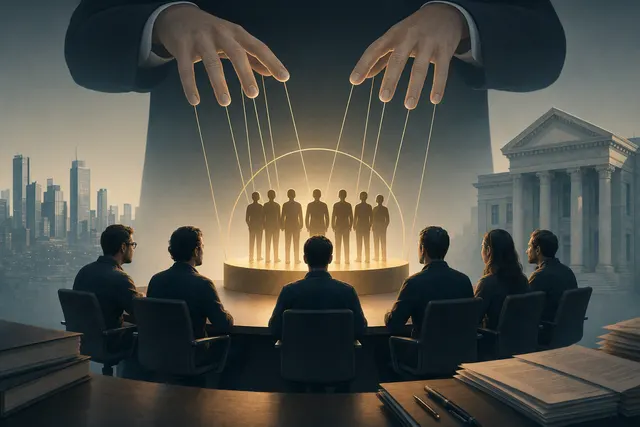 AI-generated editorial illustration accompanying an article about Anthropic’s proposed founder voting control