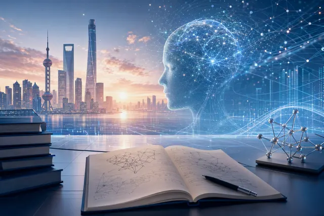 Abstract editorial illustration representing an AI agent coordinating research, code, tools, and verification workflows