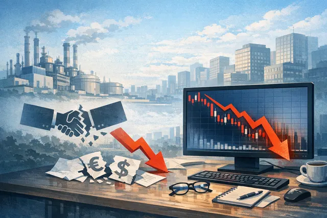 An abstract representation of a sharply declining stock market graph with corporate logos of AkzoNobel, Sherwin-Williams, and Nippon Paint reflecting a withdrawn takeover bid.