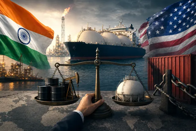Illustration of LNG shipping and India’s energy-sanctions balancing act