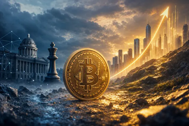 Editorial illustration of Bitcoin’s volatile rebound and resistance near $80,000
