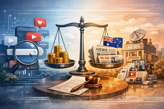 Illustration of Australia’s News Bargaining Incentive requiring major digital platforms to fund local news