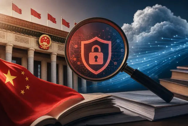 Editorial illustration representing China’s inquiry into alleged routing of AI user requests to Claude