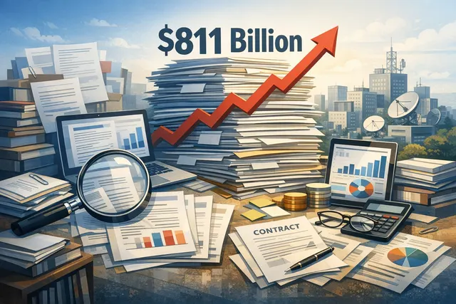 Visual illustration of Alphabet's $811 billion AI infrastructure spending commitments, showing data centers, server racks, and financial charts representing off-balance-sheet oblig