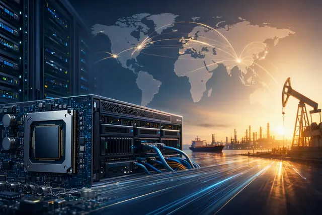Illustration of AI semiconductor infrastructure and data-center technology
