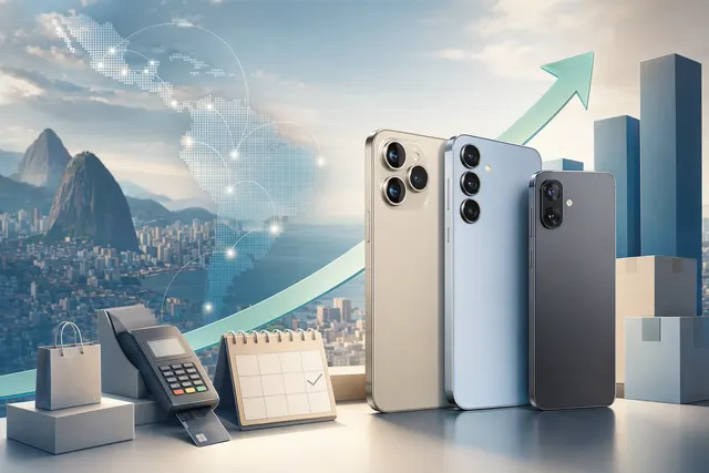 Editorial illustration representing growth in Latin America’s smartphone market during Q1 2026