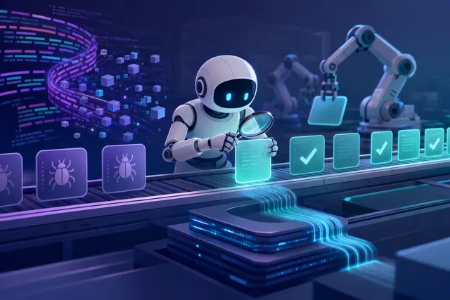 Concept illustration of autonomous AI agents testing software workflows