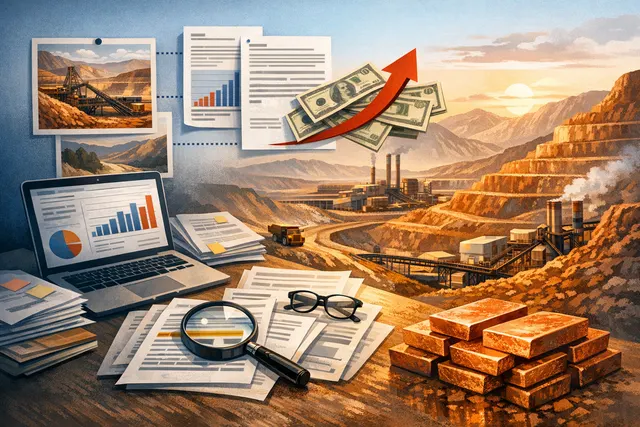 Artificial intelligence generated image depicting Rio Tinto's H1 2026 profit results with copper and iron ore imagery