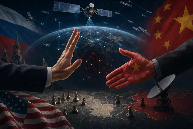 Illustrative AI-generated visual representing Rassvet, Russia’s planned satellite communications network and Starlink rival.
