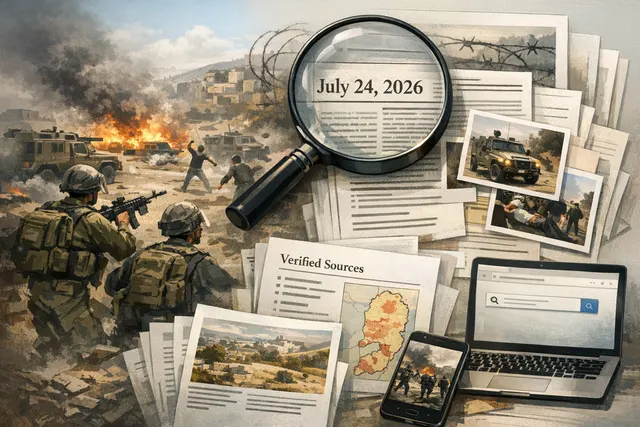 AI-generated editorial illustration representing the July 2026 West Bank unrest near the village of Tell.