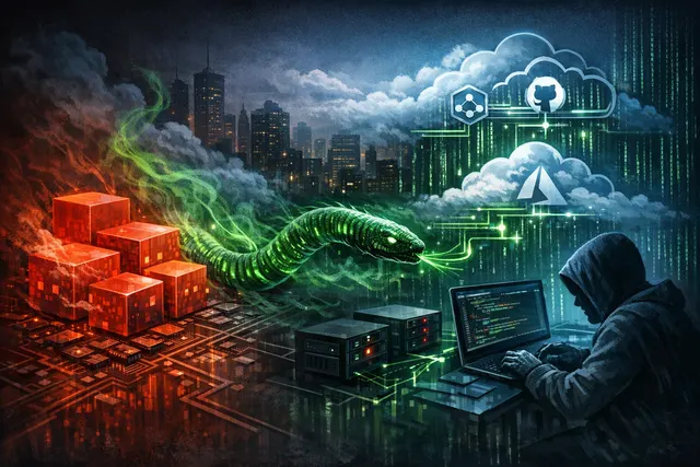 Graphic showing a security alert for the Miasma worm attack on Azure GitHub organizations