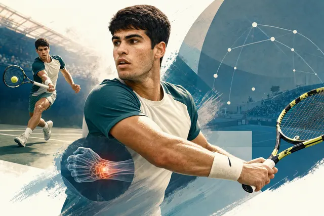 How did defending champion and No. 2 seed Carlos Alcaraz perform in his first match back from a nearly five month right wrist injury layoff