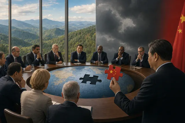 Editorial illustration representing the G20 trade-imbalance dispute between the United States and China