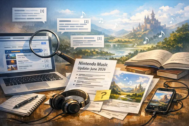Nintendo Music interface showing Hyrule Warriors: Age of Imprisonment soundtrack on a smartphone, with web and CarPlay platform icons in the background
