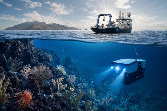 AI-generated illustration accompanying an article about deep-sea exploration at Monsoon Rise